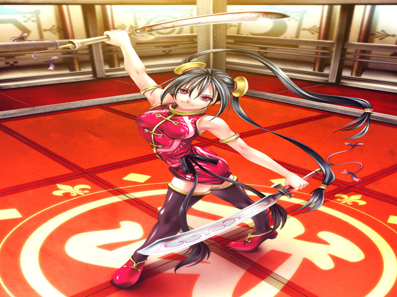 Anime Girl with Swords — Red, Dynamic