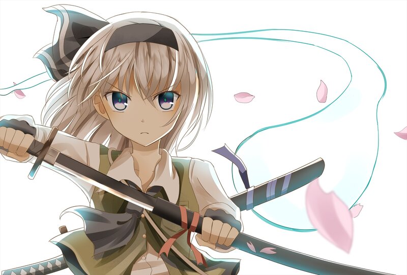 Anime Girl with Swords — White, Determined