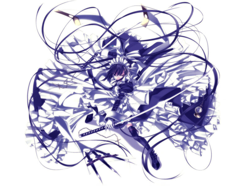 Anime Girl with Swords — White, Dramatic, Digital Art, Long Hair