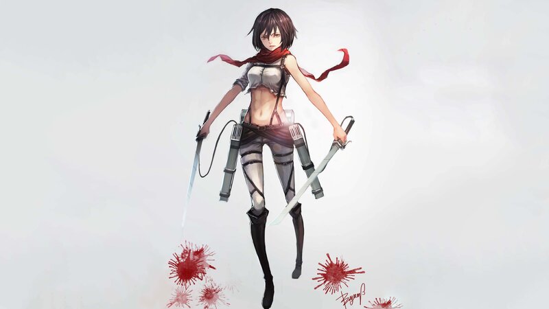 Anime Girl with Swords — White, Dramatic, Digital Art, Scarf