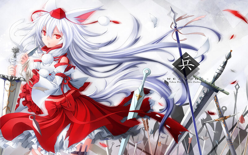 Anime Girl with Swords — White, Dramatic, Digital Art