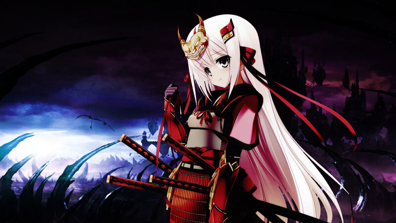 Anime Girl with Swords — White, Dramatic, Night, Mask