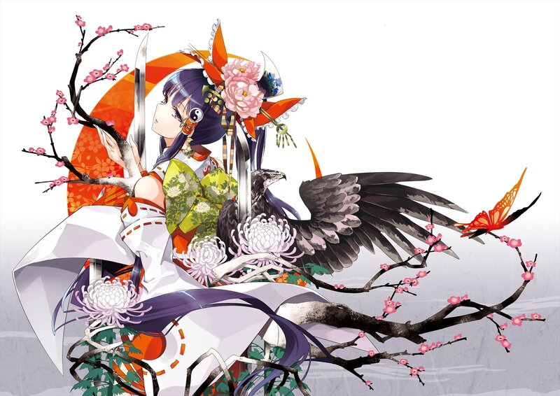 Anime Girl with Swords — White, Dramatic, Spring