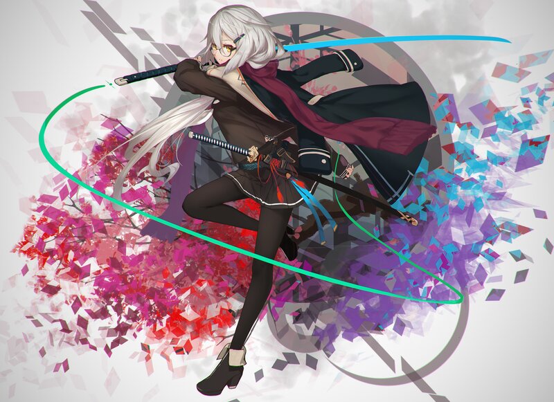 Anime Girl with Swords — White, Dynamic, Autumn