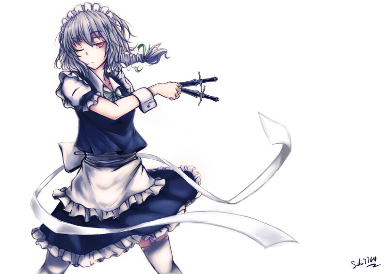 Anime Girl with Swords — White, Dynamic, Digital Art, Dress