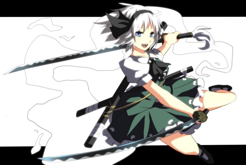Anime Girl with Swords — White, Dynamic, Skirt