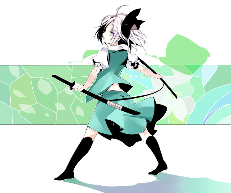 Anime Girl with Swords — White, Dynamic