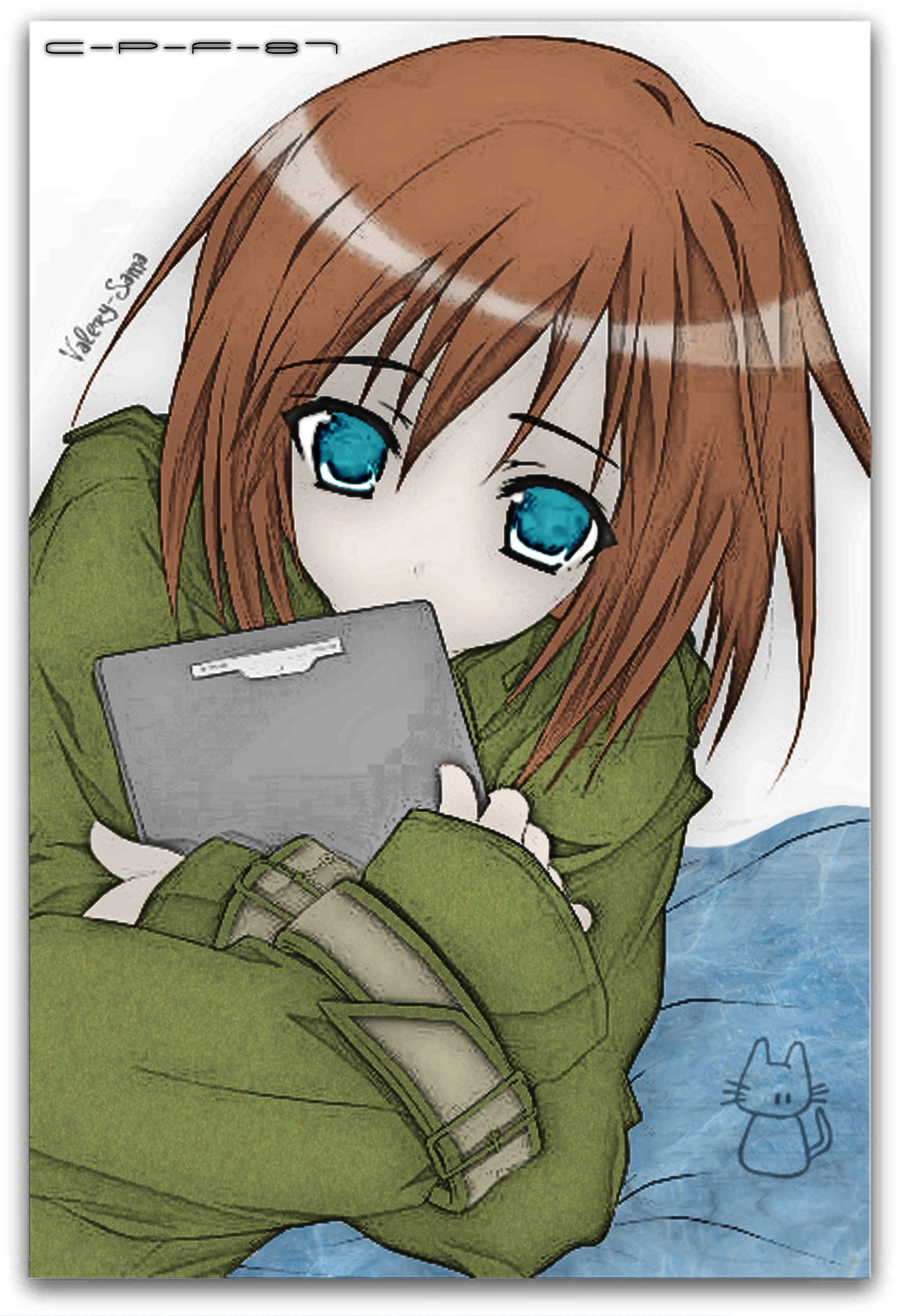 anime girl with tablet