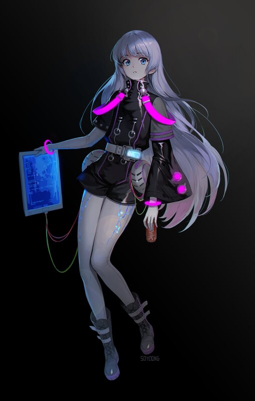 Anime Girl with Tablet — Black