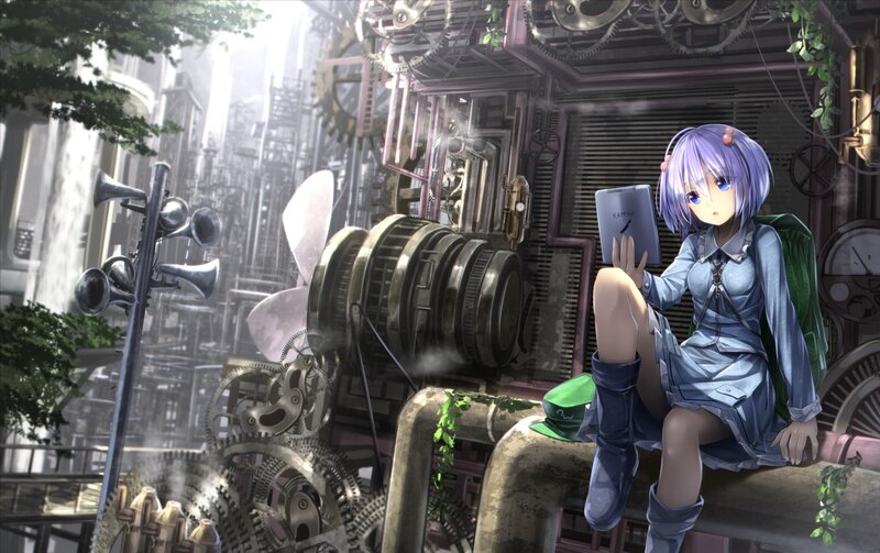 Anime Girl with Tablet — Blue, Calm