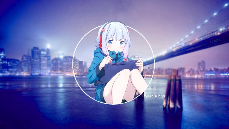 Anime Girl with Tablet — Blue, Serene, Night