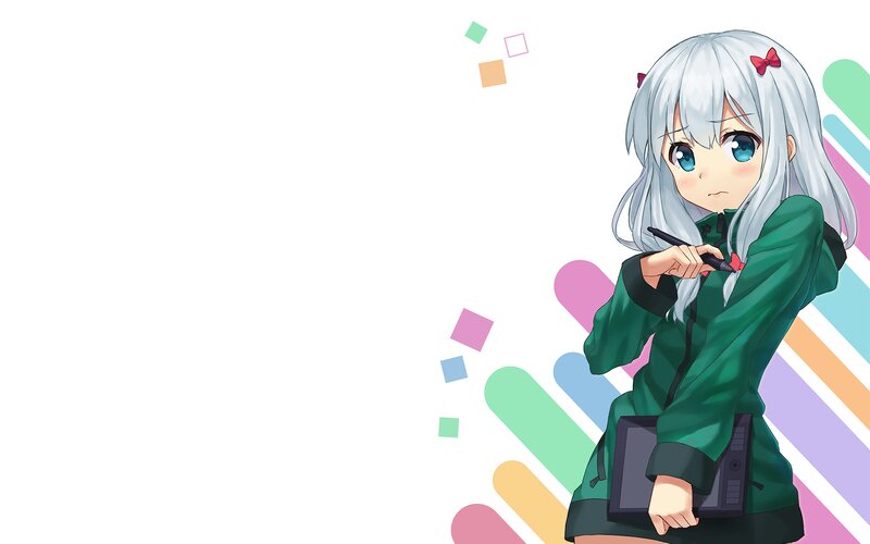 Anime Girl with Tablet — Green