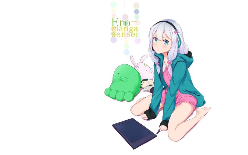 Anime Girl with Tablet — White, Calm