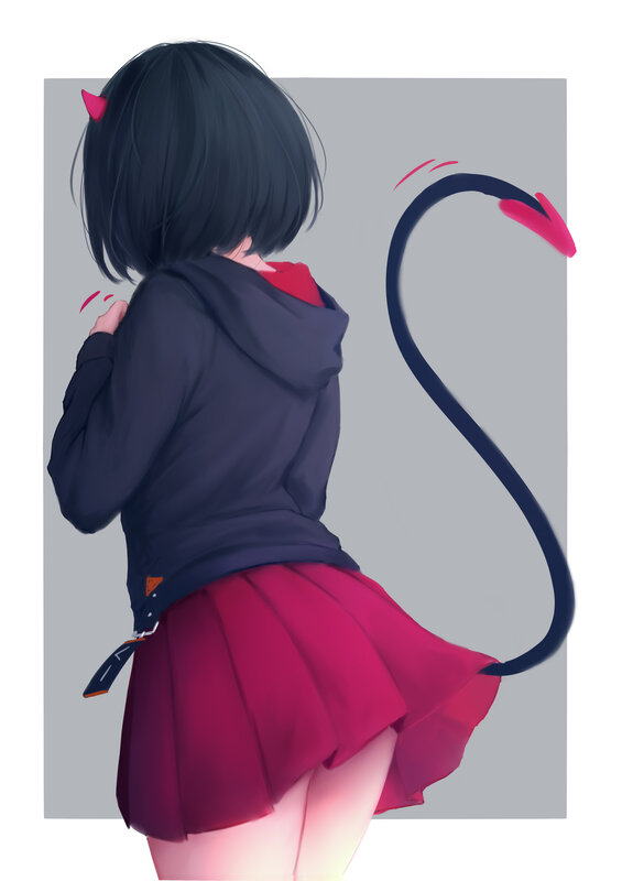 Anime Girl with Tail — Black
