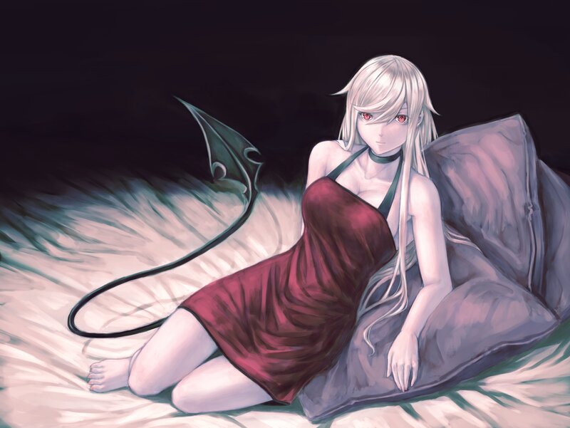 Anime Girl with Tail — White, Dramatic