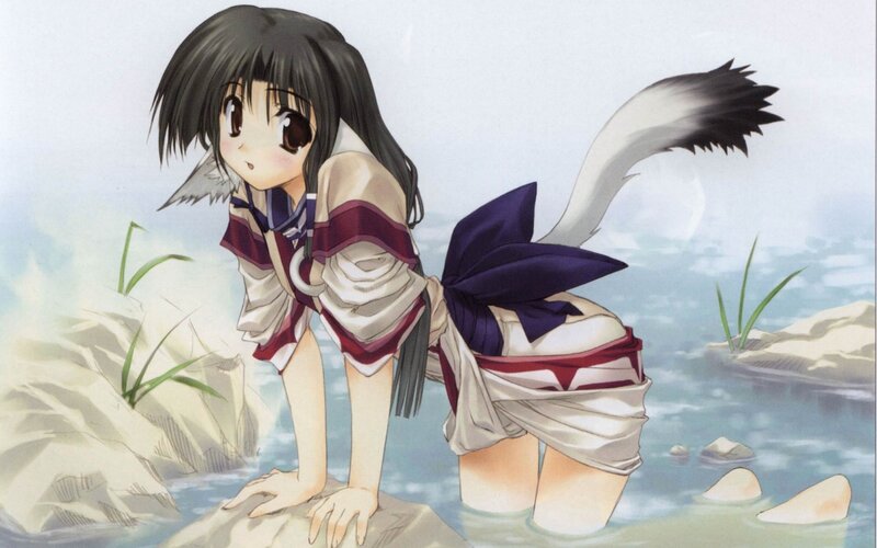 Anime Girl with Tail — White
