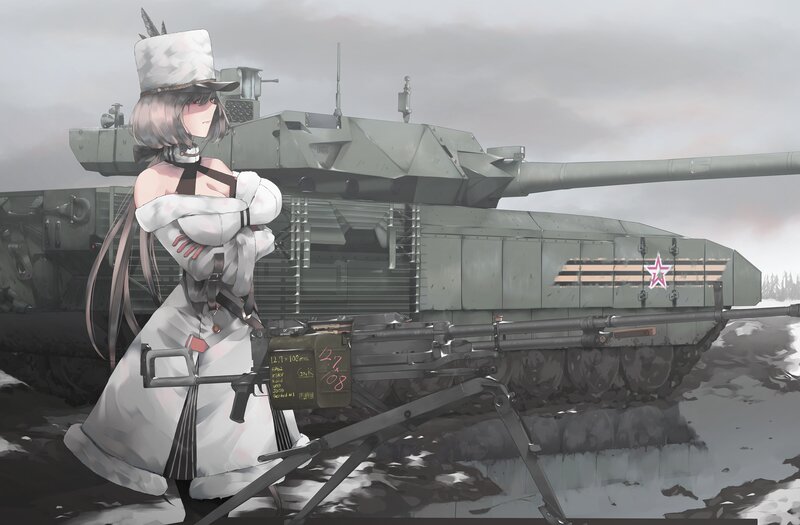 Anime Girl with Tank — Gray, Dramatic, Winter