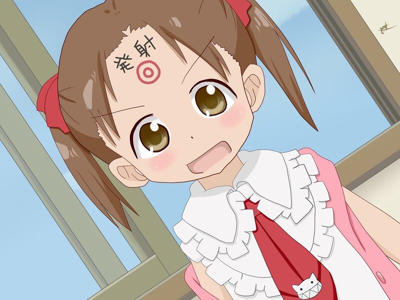 anime girl with target on forehead