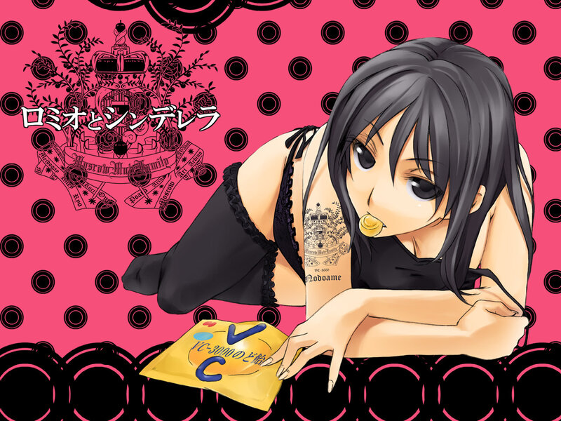 Anime girl with tattoo and candy