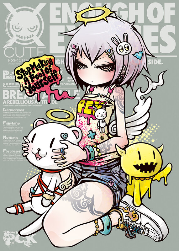 Anime Girl with Tattoos — Gray