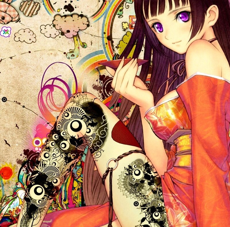 Anime Girl with Tattoos — Orange