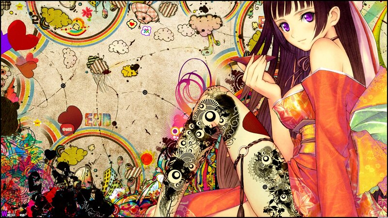 Anime Girl with Tattoos — Red, Dreamy