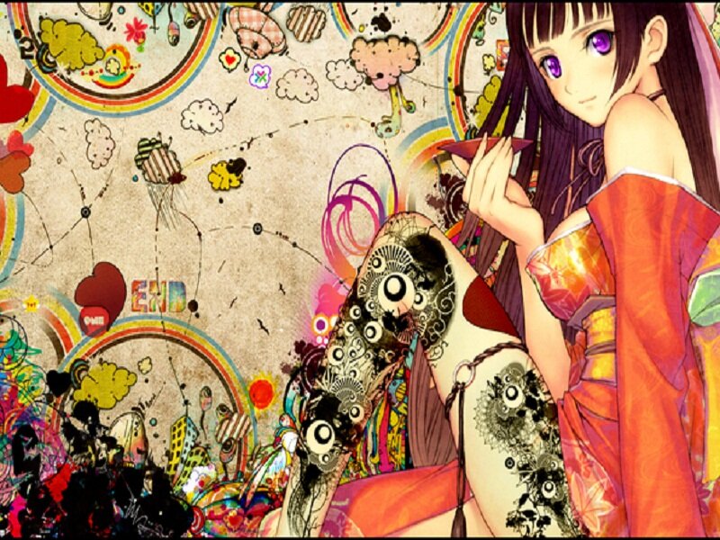 Anime Girl with Tattoos — Red
