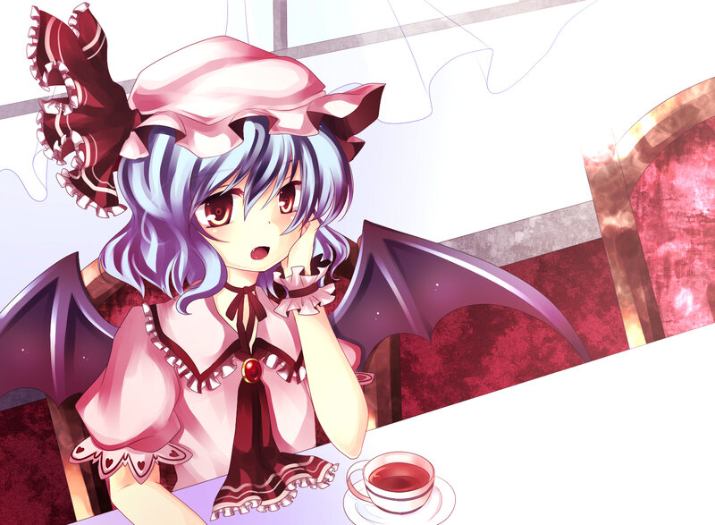 anime girl with tea