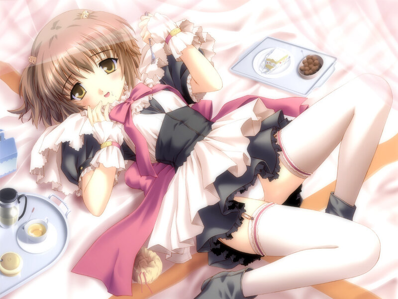 anime girl with tea and cake