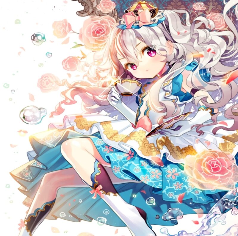 Anime Girl with Tea Cup — Blue