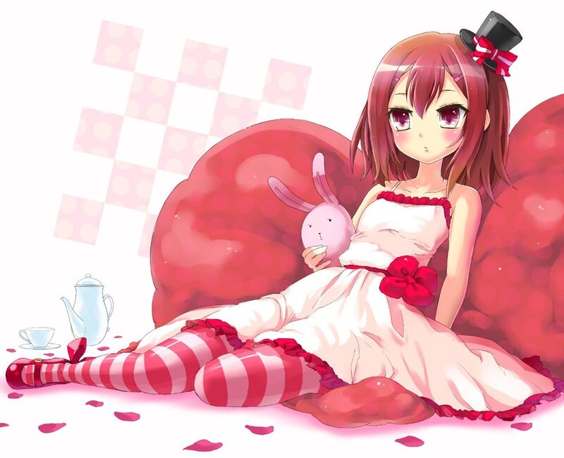 anime girl with tea party