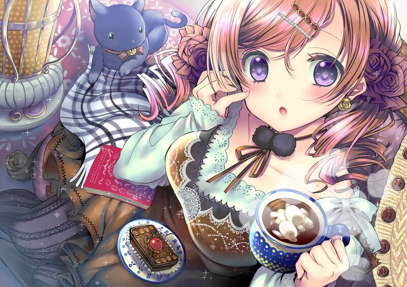 Anime Girl with Tea — Pink, Cozy