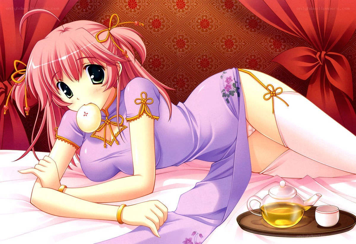 Anime girl with tea set