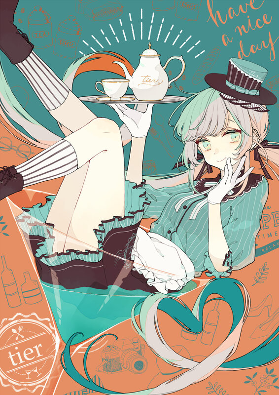 Anime Girl with Tea Set — Teal