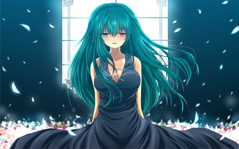 anime girl with teal hair