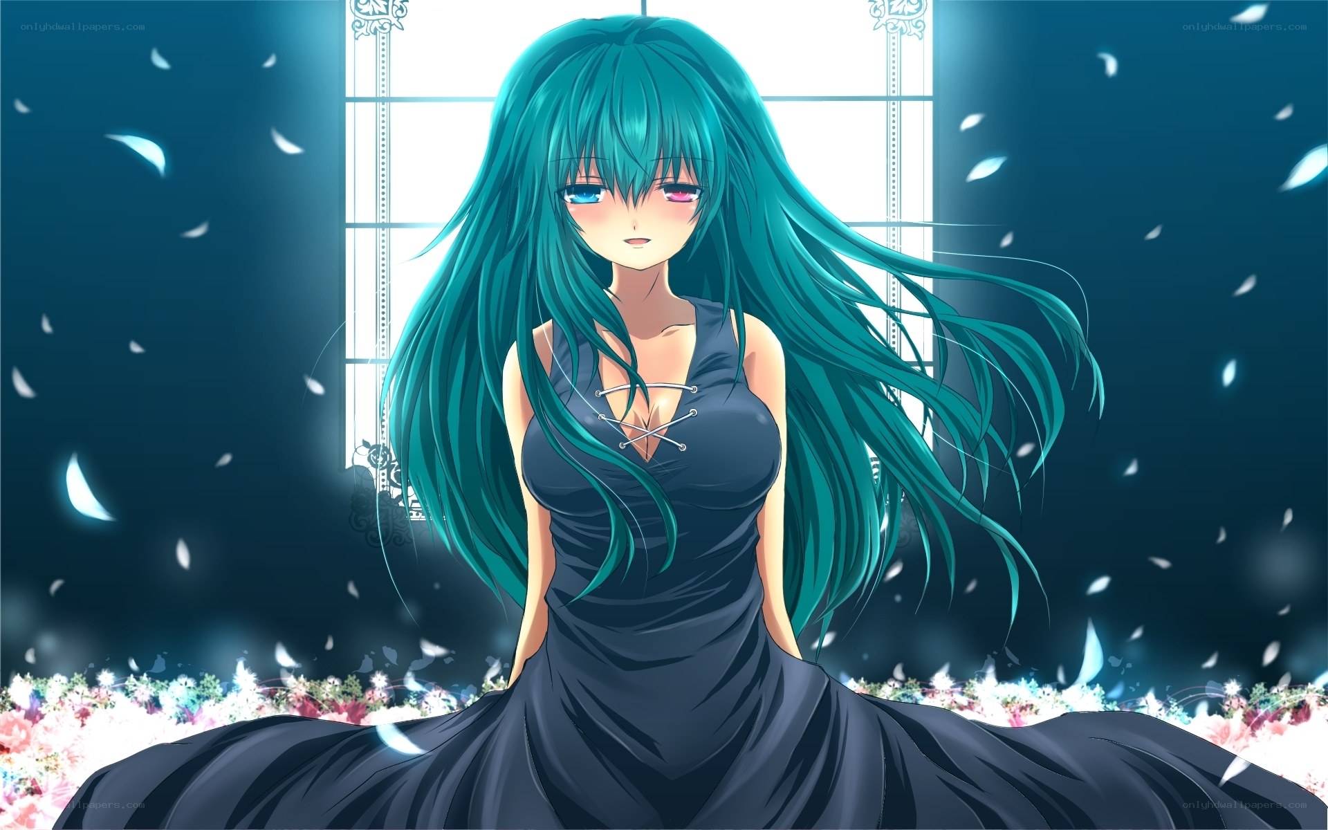 anime girl with teal hair