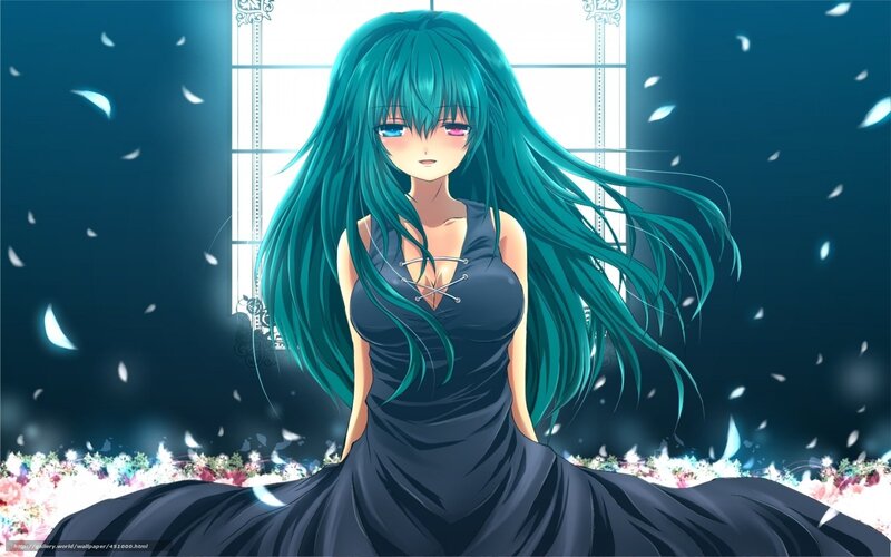 anime girl with teal hair