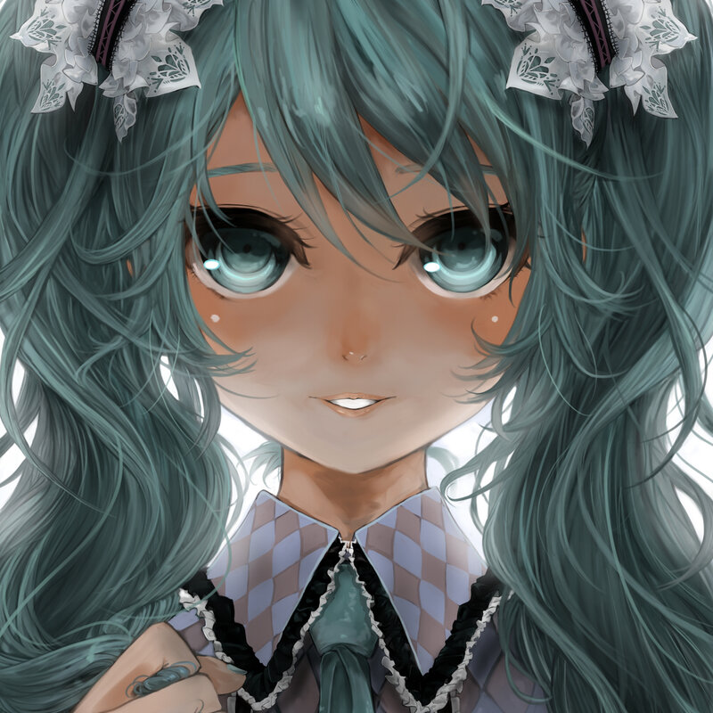 anime girl with teal hair