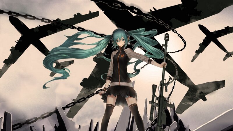 Anime Girl with Teal Hair — Black, Dramatic, Digital Art