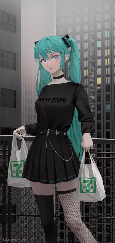 Anime Girl with Teal Hair — Black, Urban