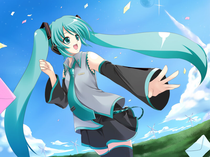 Anime Girl with Teal Hair — Blue, Cheerful