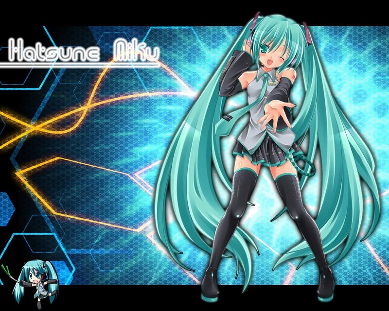 Anime Girl with Teal Hair — Blue, Energetic, Digital Art, Hexagonal Pattern