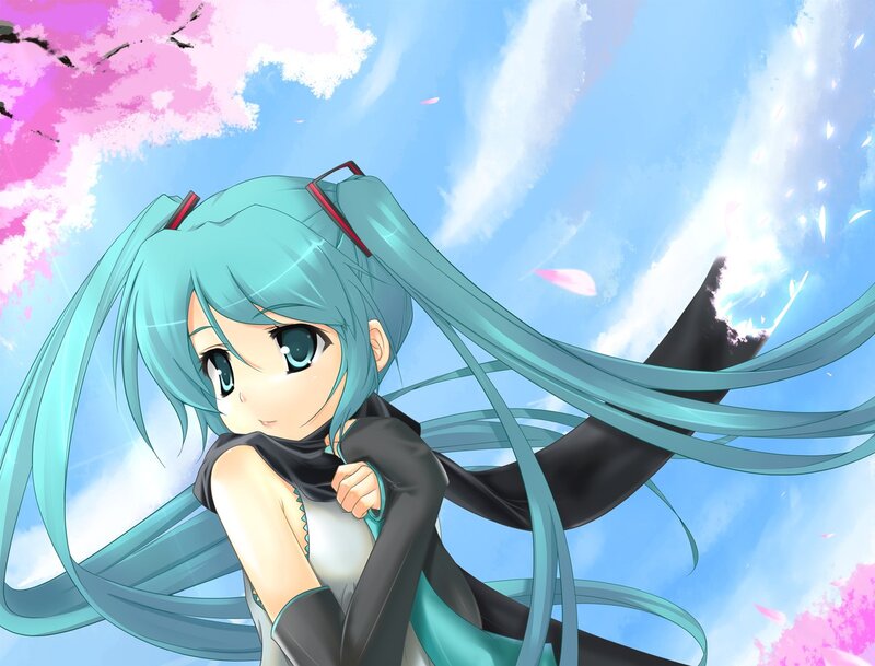 Anime Girl with Teal Hair — Blue, Serene, Spring, Digital Art