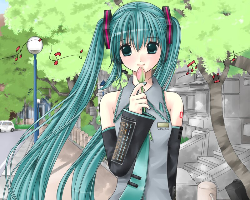 Anime Girl with Teal Hair — Calm, Afternoon