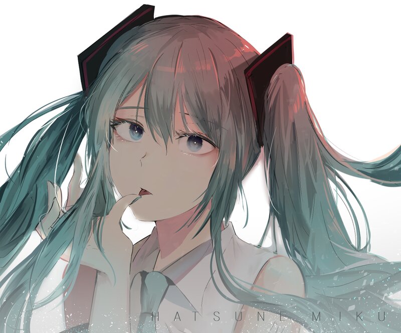 Anime Girl with Teal Hair — Calm, Digital Art, Cat Ears, Pigtails