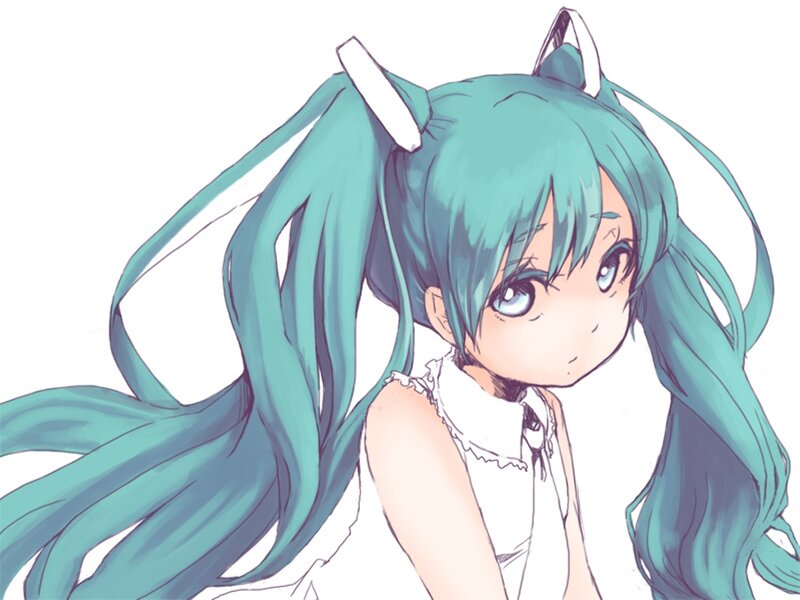 Anime Girl with Teal Hair — Calm, Digital Art, Cat Ears
