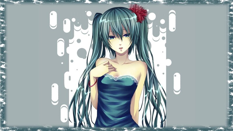 Anime Girl with Teal Hair — Calm, Digital Art, Dress, Hair Flower