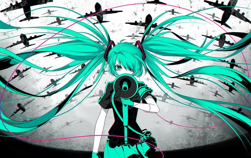 Anime Girl with Teal Hair — Dramatic, Airplanes