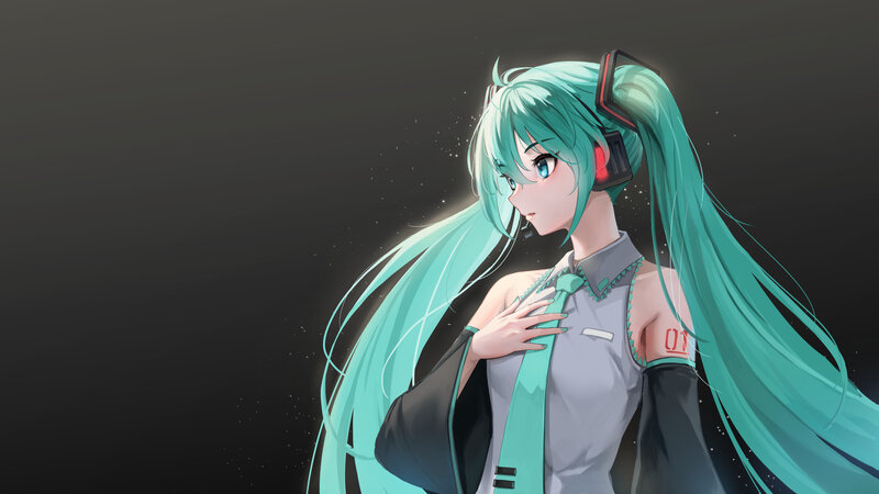 Anime Girl with Teal Hair — Dramatic, Digital Art, Headset, Tie