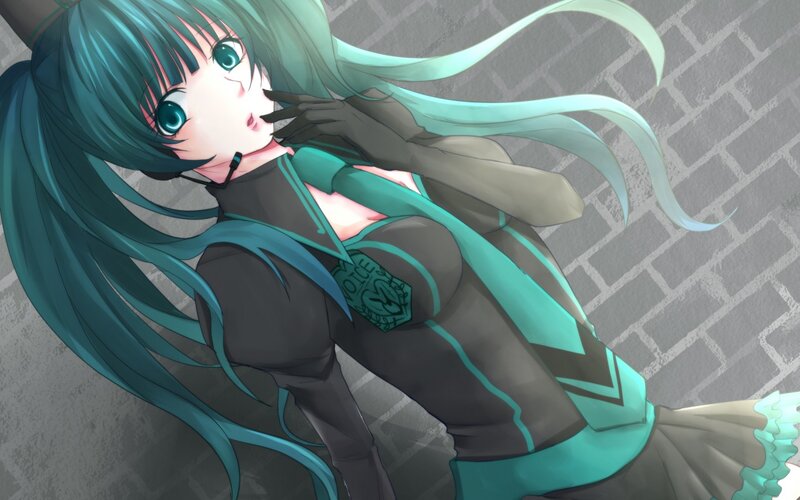 Anime Girl with Teal Hair — Dramatic, Digital Art, Microphone, Gloves